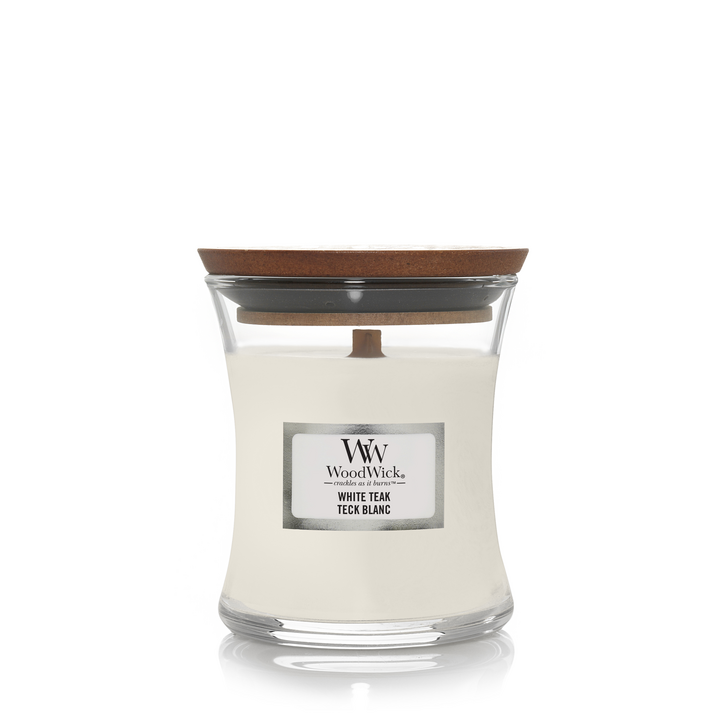 Bougie parfumée en bois WoodWick Mini White Teak - 8 cm / ø 7 cm