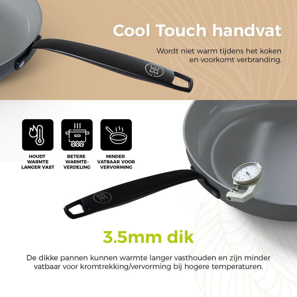 BE Living Braadpan met Deksel - Ø 24 cm - Keramische anti-aanbaklaag - Geschikt voor alle warmtebronnen - Grijs