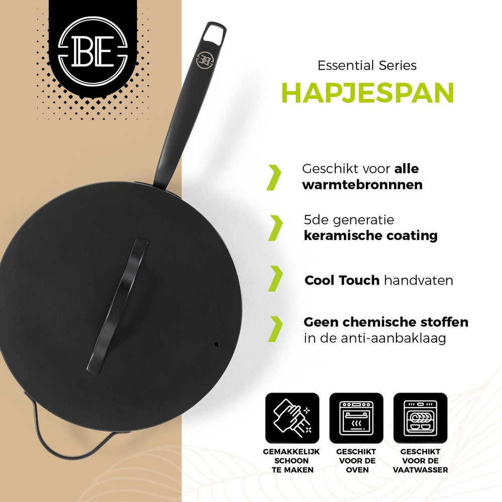 Casserole avec couvercle BE Living - Ø 28 cm - Revêtement antiadhésif en céramique - Sans PFAS - Adaptée à tous feux - Noir