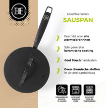 BE Living Casserole avec Couvercle - Ø 18 cm - Revêtement antiadhésif céramique - Sans PFAS - Adaptée à tous feux - Noir