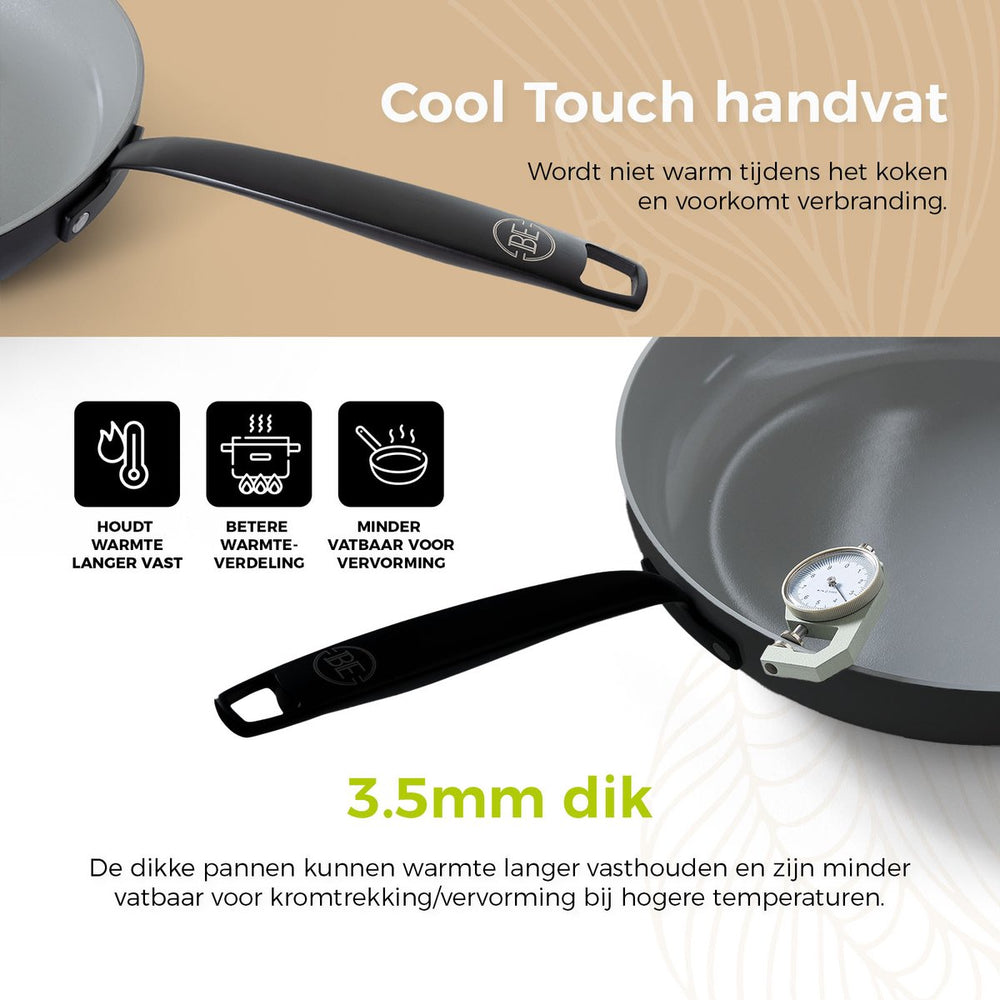 BE Living Casserole avec Couvercle - Ø 18 cm - Revêtement antiadhésif céramique - Sans PFAS - Adaptée à tous feux - Noir