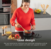 BE Living Casserole avec Couvercle - Ø 18 cm - Revêtement antiadhésif céramique - Sans PFAS - Adaptée à tous feux - Noir