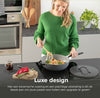 BE Living Poêle Wok avec Couvercle - Ø 30 cm - Revêtement antiadhésif en céramique - Sans PFAS - Adaptée à toutes sources de chaleur - Gris