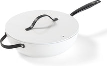 BE Living Poêle Wok avec Couvercle - Ø 30 cm - Revêtement anti-adhésif en céramique - Sans PFAS - Adaptée à toutes sources de chaleur - Blanc