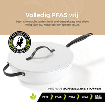 BE Living Poêle Wok avec Couvercle - Ø 30 cm - Revêtement anti-adhésif en céramique - Sans PFAS - Adaptée à toutes sources de chaleur - Blanc