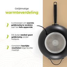 BE Living Poêle Wok avec Couvercle - Ø 30 cm - Revêtement antiadhésif en céramique - Sans PFAS - Adaptée à toutes sources de chaleur - Noir