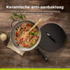 BE Living Poêle Wok avec Couvercle - Ø 30 cm - Revêtement antiadhésif en céramique - Sans PFAS - Adaptée à toutes sources de chaleur - Noir