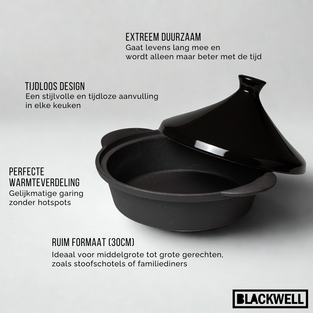 Tagine en fonte Blackwell - Noir ø 30 cm / 3 litres - sans revêtement antiadhésif