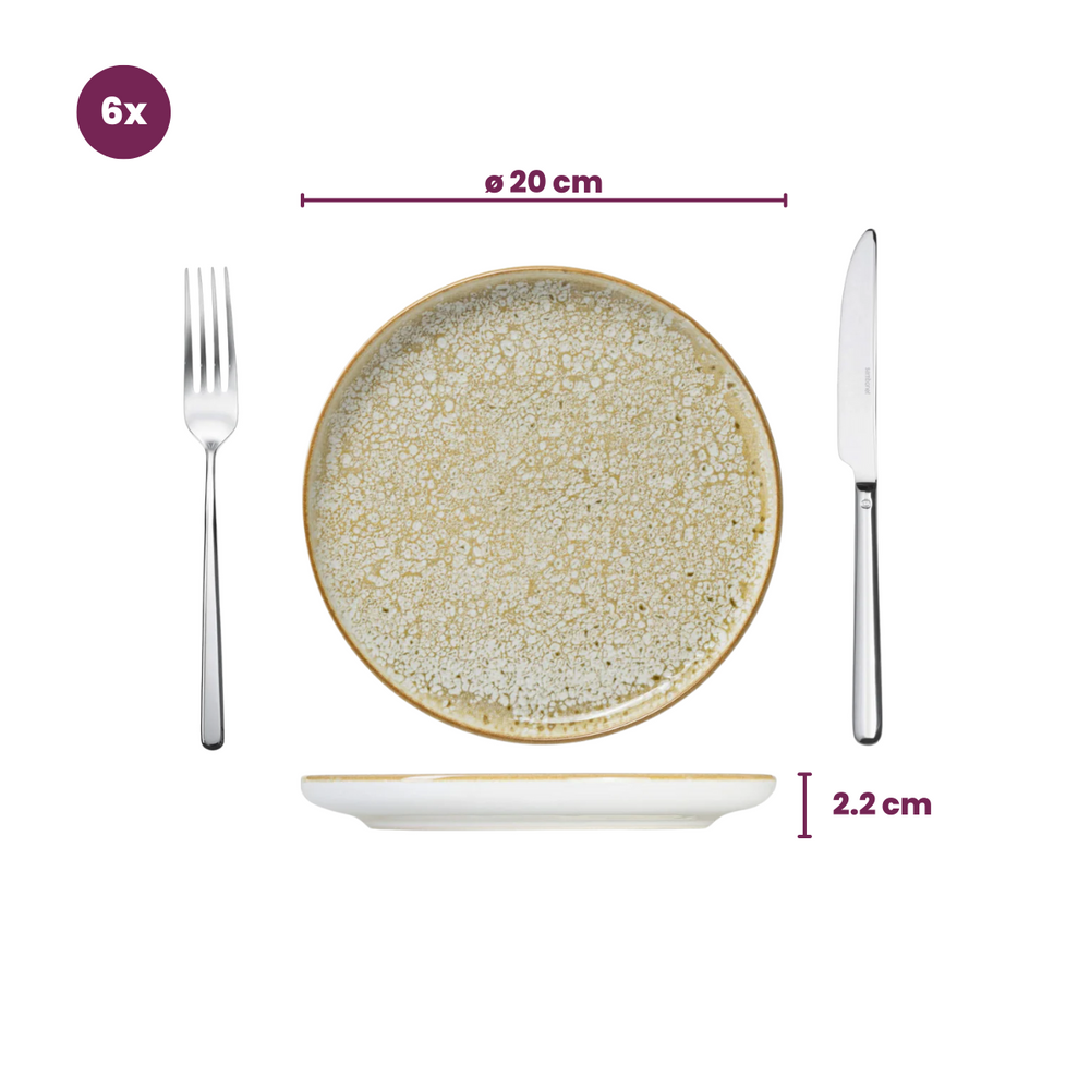 Service de vaisselle Cosy & Trendy Baltic Luna 18 pièces / 6 personnes - 6 Assiette plates, 6 assiettes à petit-déjeuner en 6 bols
