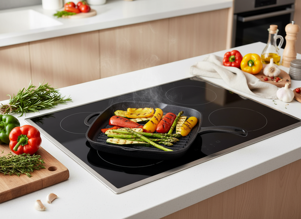 Cookinglife Poêle Grill Fonte Fonte - 23 x 23 cm - Sans revêtement antiadhésif