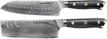 Blackwell Messenset (Santokumes + Groentemes/Nakiri) - Japanse stijl - 67 lagen damaststaal - VG10 - 2- delig