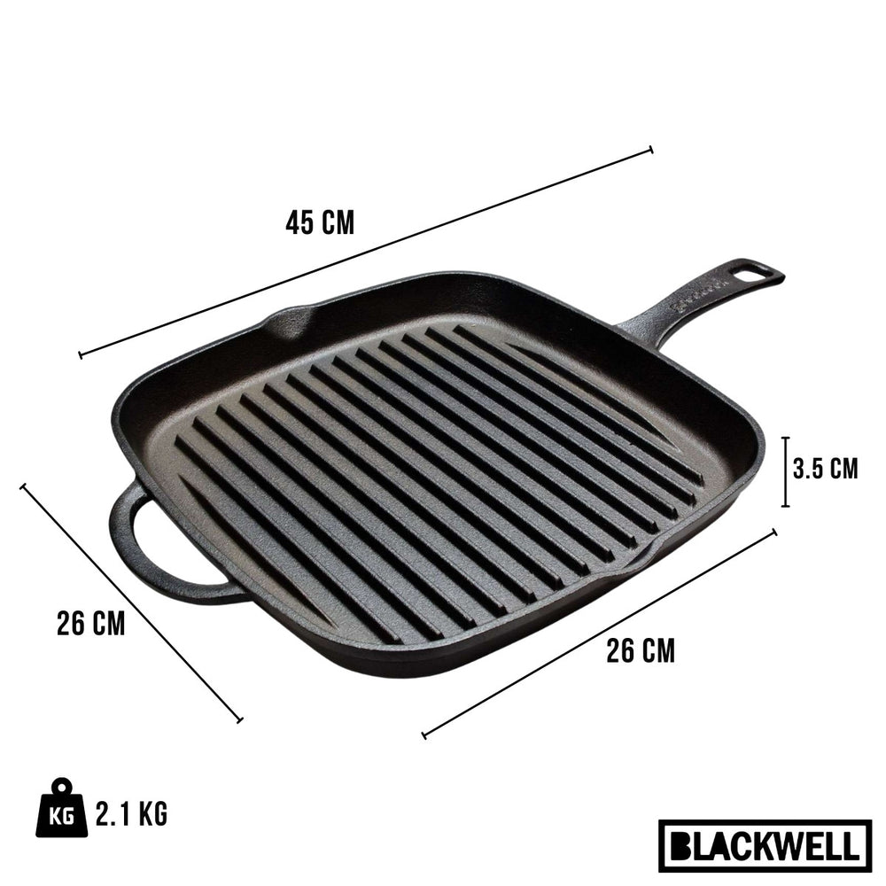 Cookinglife Poêle Grill Fonte Fonte - 23 x 23 cm - Sans revêtement antiadhésif
