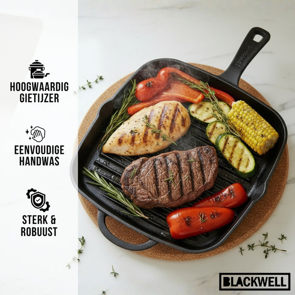 Cookinglife Poêle Grill Fonte Fonte - 23 x 23 cm - Sans revêtement antiadhésif