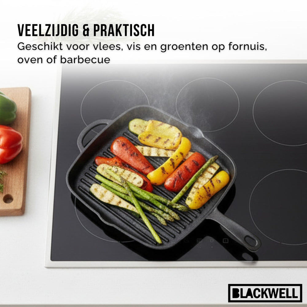 Cookinglife Poêle Grill Fonte Fonte - 23 x 23 cm - Sans revêtement antiadhésif