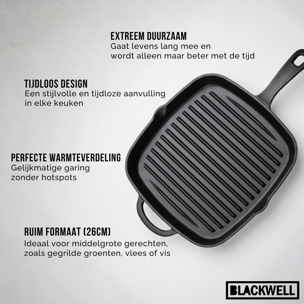 Cookinglife Poêle Grill Fonte Fonte - 23 x 23 cm - Sans revêtement antiadhésif