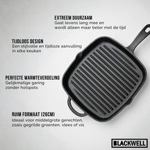 Cookinglife Poêle Grill Fonte Fonte - 23 x 23 cm - Sans revêtement antiadhésif