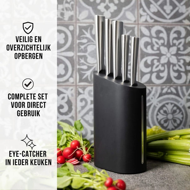 Bloc de couteaux Blackwell - Couteau de chef, Couteau à pain, Couteau à viande, Couteau d'office et Couteau éplucheur 6 pièces