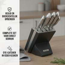 Bloc de couteaux Blackwell - Noire - Couteau de chef, Couteau Santoku, Couteau à pain, Couteau d'office & Couteau éplucheur 6 pièces