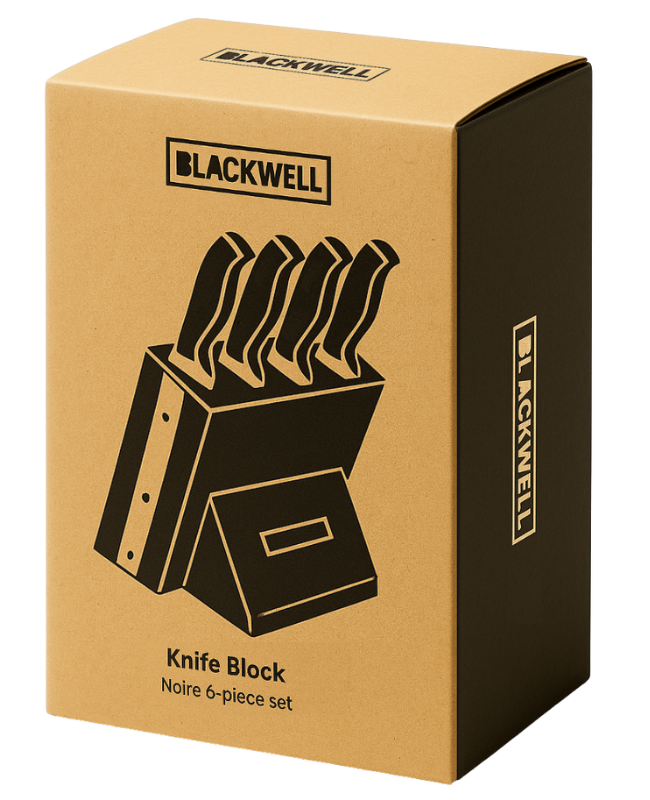 Bloc de couteaux Blackwell - Noire - Couteau de chef, Couteau Santoku, Couteau à pain, Couteau d'office & Couteau éplucheur 6 pièces