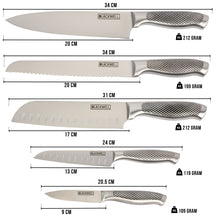 Bloc de couteaux Blackwell - Noire - Couteau de chef, Couteau Santoku, Couteau à pain, Couteau d'office & Couteau éplucheur 6 pièces