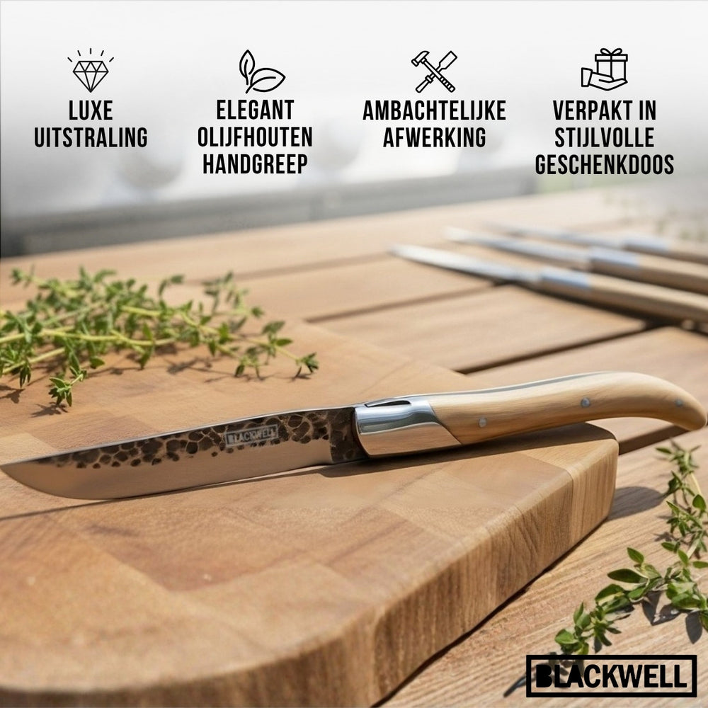 Couteaux à steak Blackwell Laguiole - Brut Noir - Bois d'olivier - 6 pièces