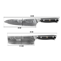 Blackwell Knife Set (Couteau de chef + Couteau à légumes/Nakiri) - Style japonais - Acier damassé 67 couches - VG10 - 2 pièces