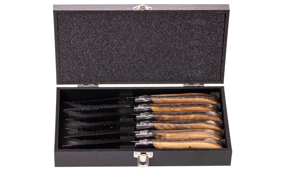 Couteaux à steak Blackwell Laguiole - Brut Noir - Bois d'olivier - 6 pièces