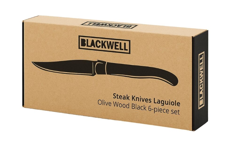 Couteaux à steak Blackwell Laguiole - Brut Noir - Bois d'olivier - 6 pièces