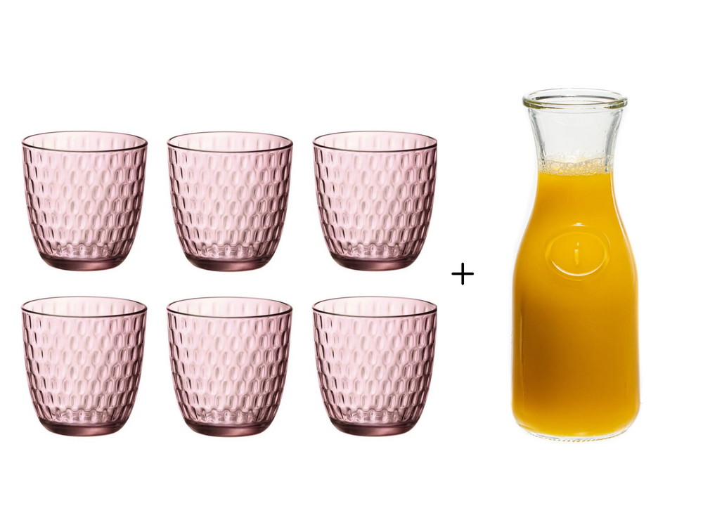 Bormioli Rocco Verres Slot Rose 290 ml - 6 Pièces + Carafe Cookinglife 1 L