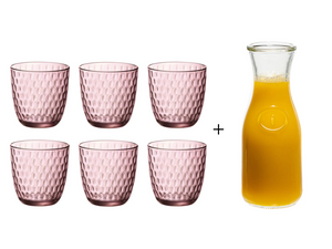 Bormioli Rocco Verres Slot Rose 290 ml - 6 Pièces + Carafe Cookinglife 1 L