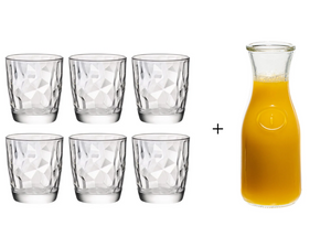 Verres à eau Bormioli Rocco Diamond 300 ml - 6 pièces + Carafe Cookinglife 1 litre