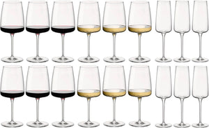 Bormioli Rocco Wine Glass Set Nexo (verres à vin rouge, verres à vin blanc et coupes à champagne) - Ensemble de 18 pièces