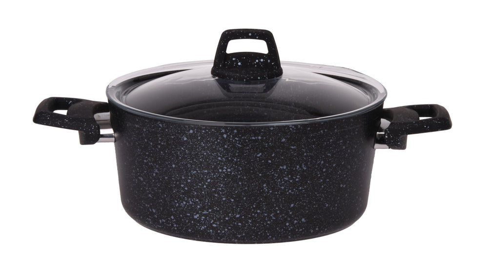 Batterie de casseroles 4 pièces Black Speckle - Aluminium - Casseroles ø 20, 22, 24 cm et casserole ø 18 cm - Compatible tous feux - Revêtement antiadhésif standard - Cookinglife