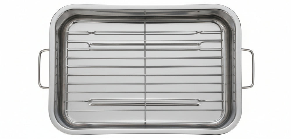 Plat à rôtir Cookinglife + grille - Acier inoxydable - 37 x 28 x 5,5 cm