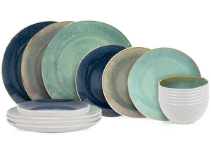 Service de vaisselle Cookinglife Belize - 18 pièces / 6 personnes - 6 Assiette plates ø 25 cm, 6 assiettes à petit-déjeuner ø 21 cm, 6 bols ø 15 cm