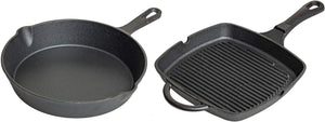 Ensemble de cuisson Blackwell en fonte - Poêle à frire ø 25 cm & Poêle à griller 23 x 23 cm - sans revêtement antiadhésif 2 pièces