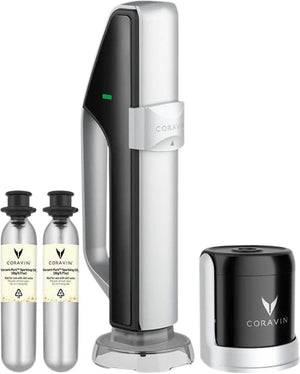 Système de conservation de vin pétillant Coravin – incluant un chargeur, 2 capsules de CO₂, un bouchon et une housse de bouteille – préserve les bulles jusqu'à 4 semaines