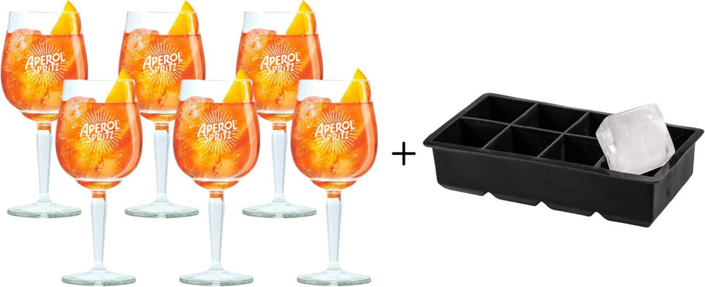 Verres Aperol Spritz - 450 ml - Verre Officiel - 6 pièces + bac à glaçons pour 8 gros glaçons