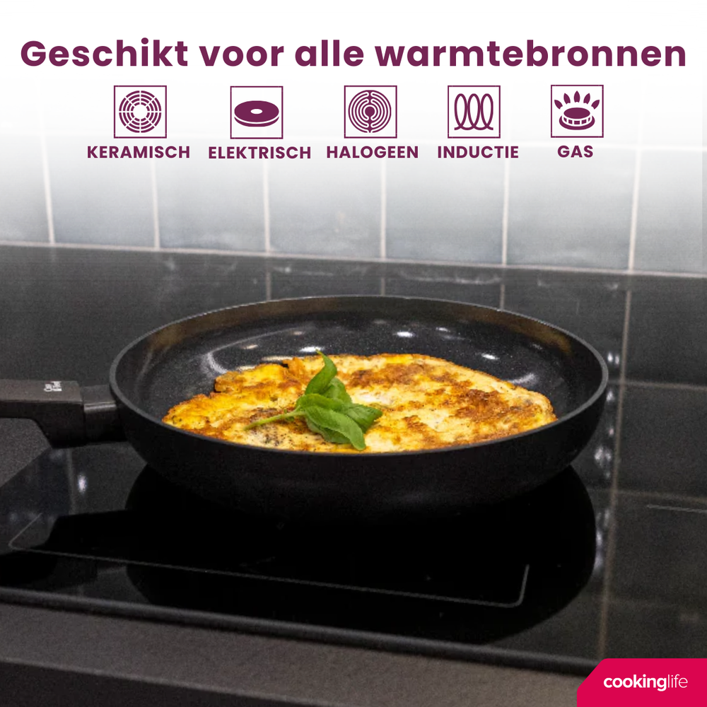 Cookinglife Koekenpannenset Black Cera - ø 24 & 28 cm - keramische anti-aanbaklaag - geschikt voor alle warmtebronnen