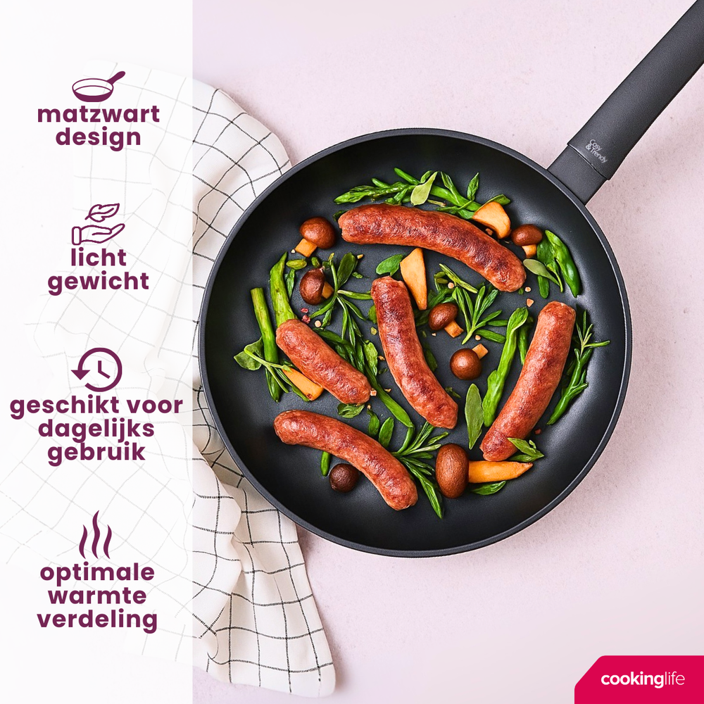 Cookinglife poêle Black Cera Ø 24 cm – compatible avec toutes les sources de chaleur – revêtement antiadhésif céramique 