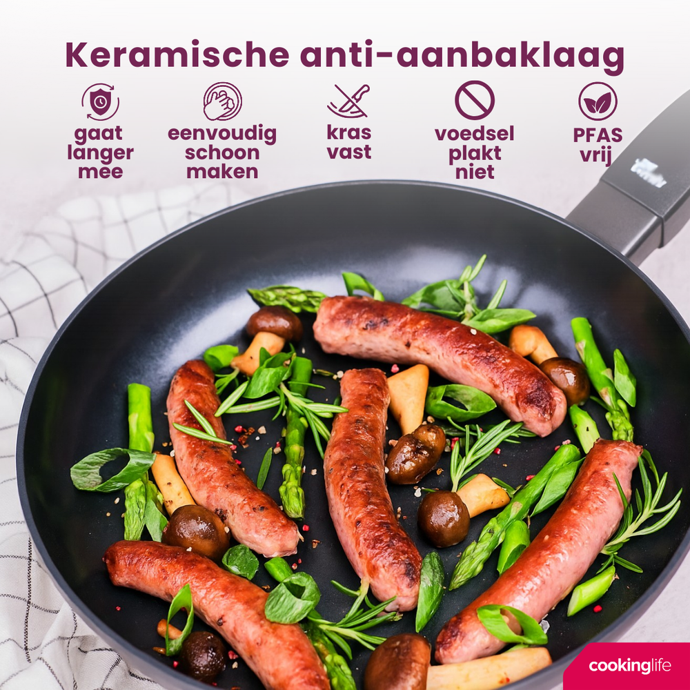 Cookinglife poêle Black Cera Ø 24 cm – compatible avec toutes les sources de chaleur – revêtement antiadhésif céramique 