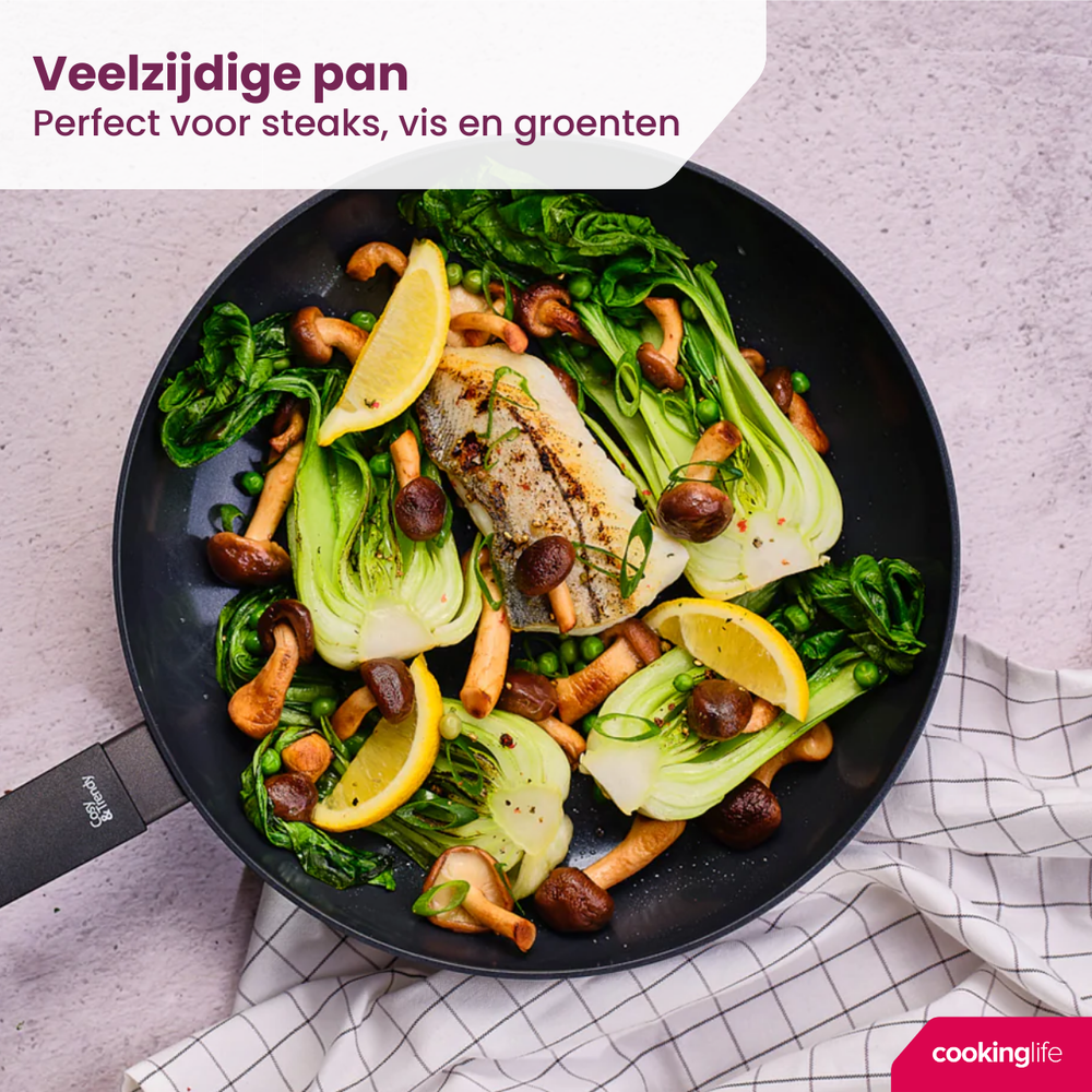 Cookinglife Koekenpan Black Cera - ø 28 cm - keramische anti-aanbaklaag - geschikt voor alle warmtebronnen