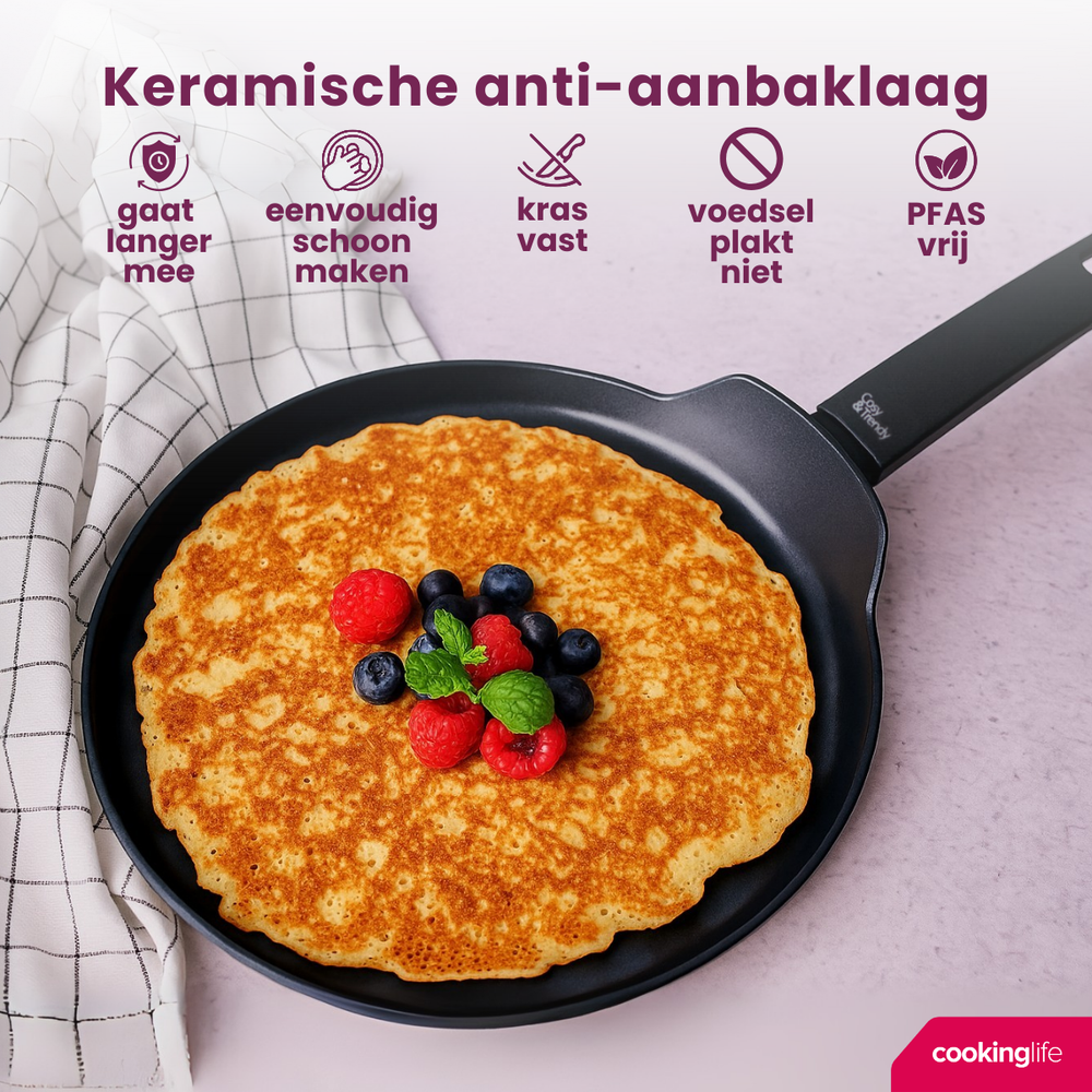 Cookinglife poêle à pancakes Black Cera noir Ø 24 cm – revêtement antiadhésif céramique