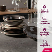 Service de vaisselle Cookinglife Delice Gris 18 pièces / 6 personnes - 6 Assiette plates, 6 assiettes creuses en 6 assiettes à petit-déjeuner