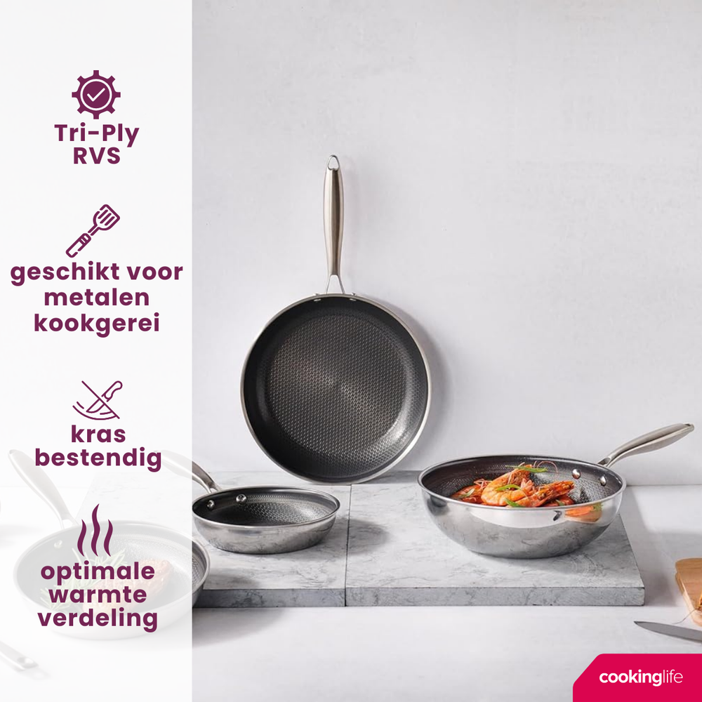 Cookinglife poêle wok HexaCook Ø 28 cm – revêtement antiadhésif céramique – compatible avec toutes les sources de chaleur