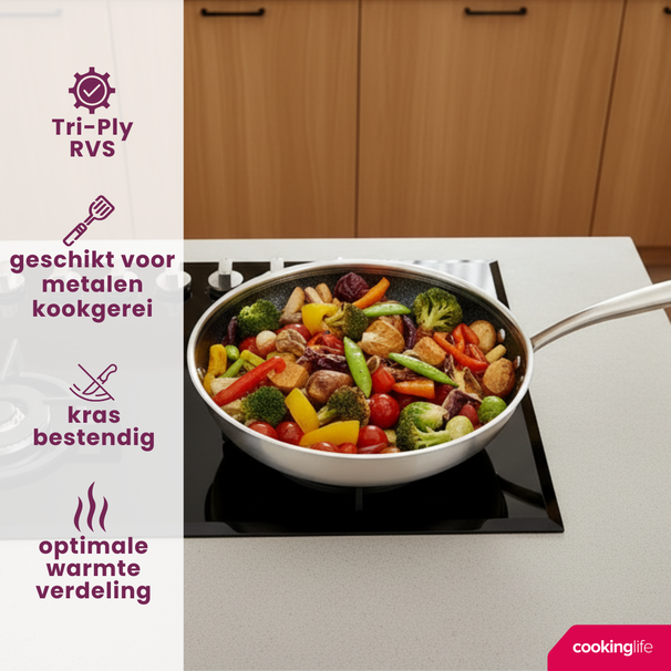 Cookinglife poêle wok HexaCook Ø 28 cm – revêtement antiadhésif céramique – compatible avec toutes les sources de chaleur