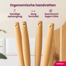 Ensemble d'ustensiles de cuisine Cookinglife - Ensemble de cuisson - bois beige 4 pièces - Spatule, cuillère de service, cuillère à salade & cuillère à spaghetti
