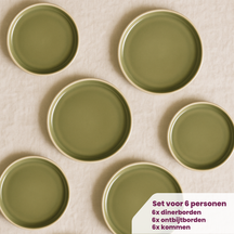 Service de vaisselle Cookinglife Mos Vert 18 pièces / 6 personnes - 6 assiettes à dîner, 6 assiettes à petit-déjeuner et 6 bols
