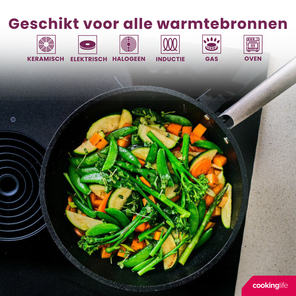 Cookinglife Wokpan ProForge ø 28 cm - keramische anti-aanbaklaag - geschikt voor alle warmtebronnen
