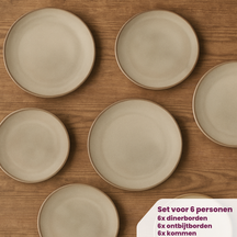 Service de vaisselle Cookinglife Sabi Beige 18 pièces / 6 personnes - 6 assiettes à dîner, 6 assiettes à petit-déjeuner et 6 bols